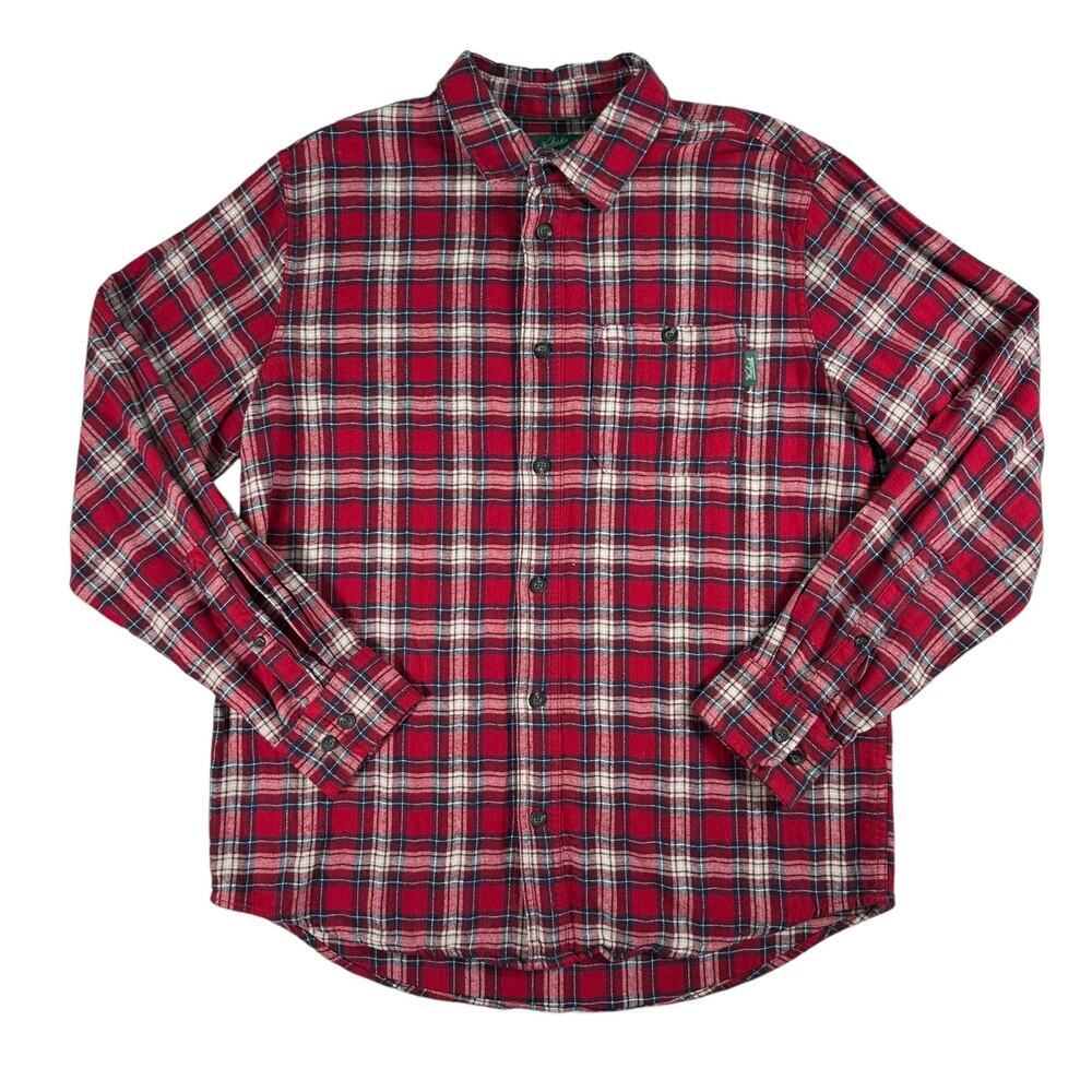 WOOLRICH Mens Large Red Plaid Flannel Button Down Shirt Long Sleeve VTG Y2K